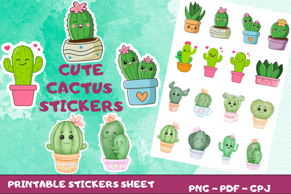 Download Cute Cactus Printable Stickers - Cactus printable Collection