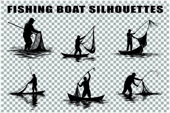 Download Silhouettes of Men and Dogs Fishing - Premium Resources