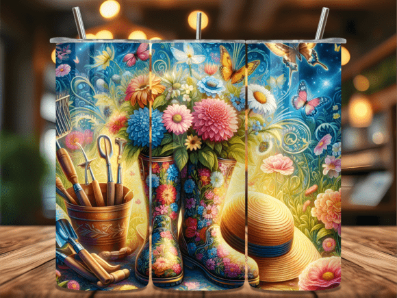 Download Garden Boots Sun Hat Floral Tumbler Wrap - Premium Resources