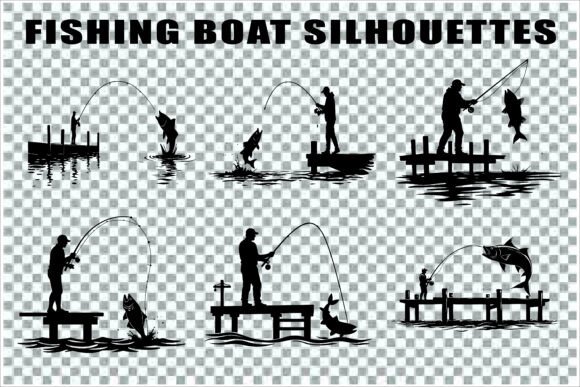 Download Silhouettes of Men and Dogs Fishing - Premium Resources